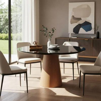 Mesa de Jantar Cone 6 Lugares Redonda MDF e Vidro Preto Decoraper
