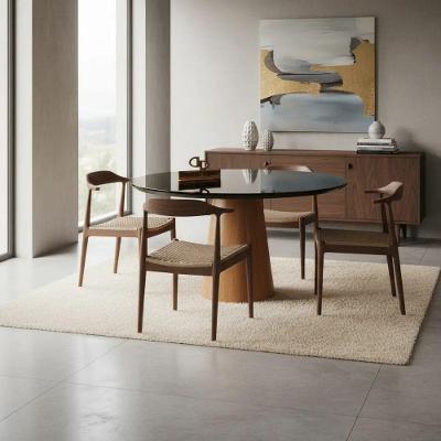Mesa de Jantar Cone 6 Lugares Redonda MDF e Vidro Preto Decoraper