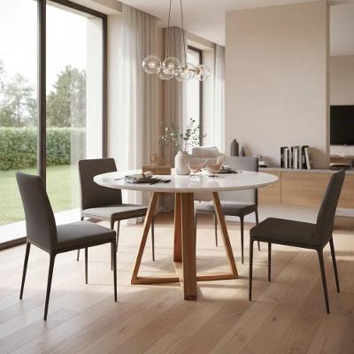 Mesa de Jantar Base X 4 Lugares Redonda MDF Laqueado com Vidro Branco Decoraper
