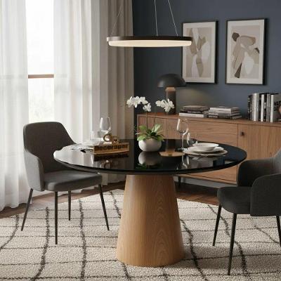 Mesa de Jantar Cone 6 Lugares Redonda Laqueada com Vidro 120CM Preto