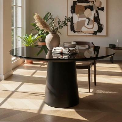 Mesa de Jantar Cone 6 Lugares Redonda com Vidro 135CM Preto Decoraper