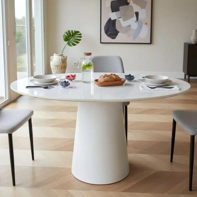 Mesa de Jantar Cone Laqueado 4 Lugares Redonda MDF com Vidro Off White Decoraper 110CM