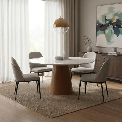 Mesa de Jantar Cone 4 Lugares Redonda com Vidro 110CM Off White Decoraper
