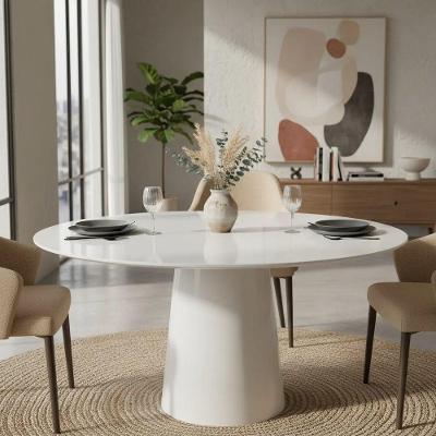 Mesa de Jantar Cone Laqueado 4 Lugares Redonda MDF com Vidro 110CM Decoraper