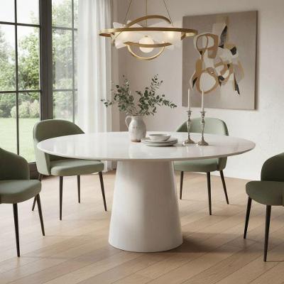 Mesa de Jantar Cone 6 Lugares Redonda MDF Laqueado com Vidro Off White Decoraper