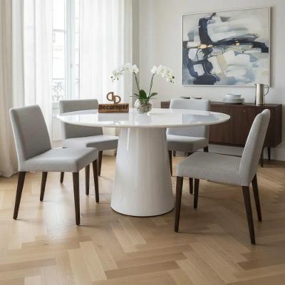 Mesa de Jantar Cone 6 Lugares Redonda com Vidro 135CM Branco Decoraper