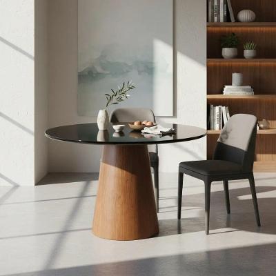 Mesa de Jantar Cone 4 Lugares Redonda MDF com Vidro Preto Decoraper
