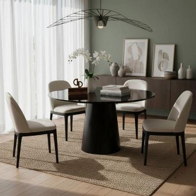 Mesa de Jantar Cone 4 Lugares Redonda Laqueada com Vidro Preto Decoraper
