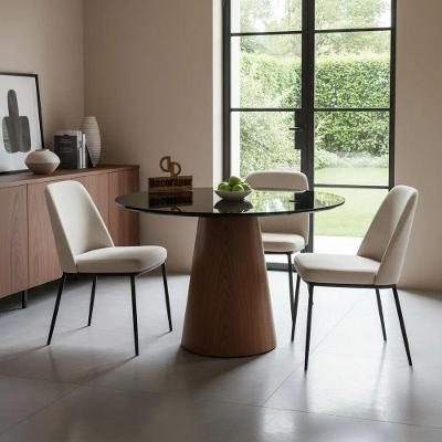 Mesa de Jantar Cone 4 Lugares Redonda Laqueada com Vidro 80CM Preto
