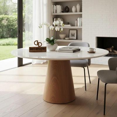 Mesa de Jantar Cone 4 Lugares Redonda Laqueada com Vidro 110CM Branco