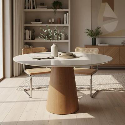 Mesa de Jantar Cone 6 Lugares Redonda MDF e Vidro Off White Decoraper