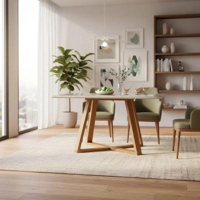 Mesa de Jantar Pandora 6 Lugares Retangular com Vidro Off White Decoraper