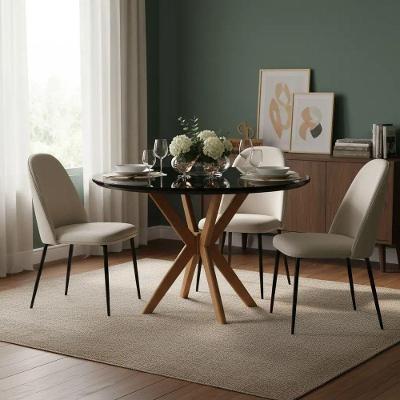 Mesa de Jantar Pandora 4 Lugares Redonda com Vidro 110CM Preto Decoraper