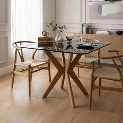 Mesa de Jantar Pandora 4 Lugares Retangular MDF Laqueado com Vidro Preto Decoraper