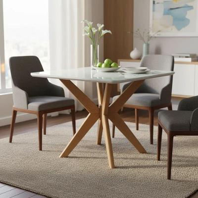Mesa de Jantar Pandora 4 Lugares Quadrada MDF Laqueado Off White Decoraper