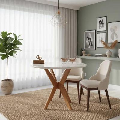 Mesa de Jantar Pandora 4 Lugares Redonda com Tampo Laqueado e Vidro 80CM Branco Decoraper
