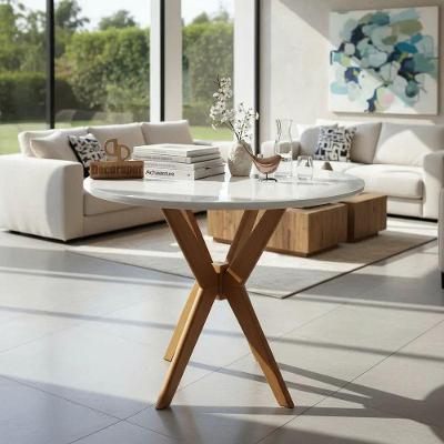 Mesa de Jantar Pandora 4 Lugares Redonda com Vidro 90CM Branco Decoraper