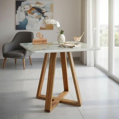 Mesa de Jantar Pandora 4 Lugares Retangular MDF Laqueado com Vidro Off White Decoraper