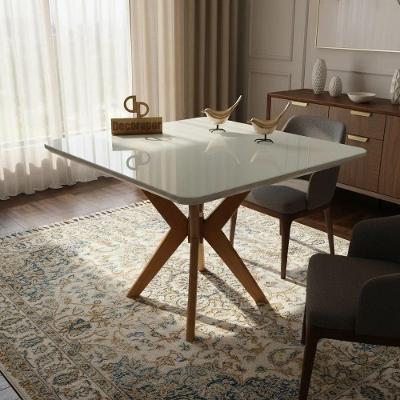 Mesa de Jantar Pandora 4 Lugares Quadrada MDF Laqueado com Vidro 120CM Off White