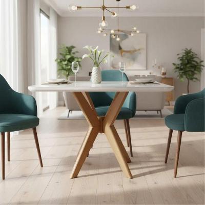 Mesa de Jantar Pandora 4 Lugares Retangular MDF Laqueado com Vidro Branco Decoraper