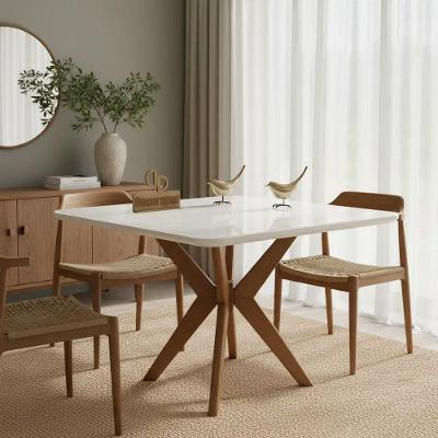 Mesa de Jantar Pandora 4 Lugares Retangular MDF Laqueado com Vidro Branco Decoraper