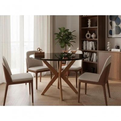 Mesa de Jantar Pandora 4 Lugares Redonda Laqueada com Vidro Preto Decoraper