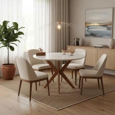 Mesa de Jantar Pandora 4 Lugares Redonda MDF com Vidro Branco Decoraper 100CM