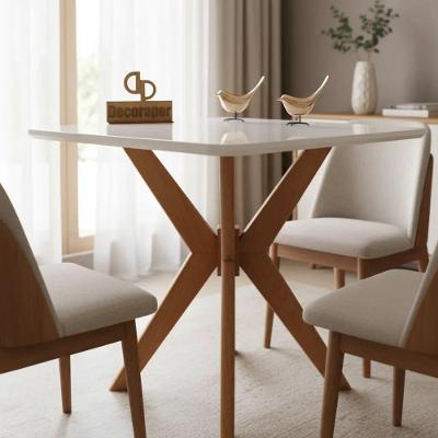 Mesa de Jantar Pandora 4 Lugares Quadrada com Vidro MDF Laqueado Branco Decoraper
