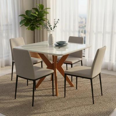Mesa de Jantar Pandora 4 Lugares Quadrada com Vidro 90CM Off White Decoraper