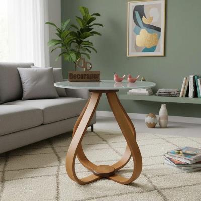 Mesa Lateral Bela Alice Redonda Vidro MDF 60CM Off White Decoraper
