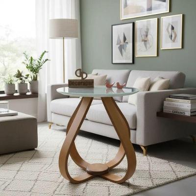 Mesa Lateral Bela Alice Redonda Tampo MDF Vidro 45CM Off White Decoraper