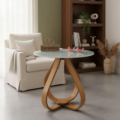 Mesa Lateral Bela Alice Redonda Tampo Vidro MDF 60CM Off White Decoraper