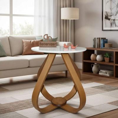 Mesa Lateral Bela Alice Redondo Vidro MDF 45CM Branco Decoraper