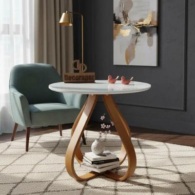 Mesa Lateral Bela Alice Redonda Vidro MDF Madeira 60CM Branco Decoraper