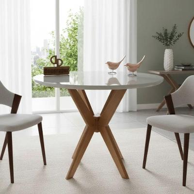 Mesa de Jantar Pandora 4 Lugares Redonda com Tampo Laqueado e Vidro 80CM Off White
