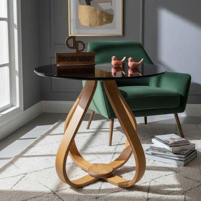 Mesa Lateral Bela Alice Redonda MDF Vidro Base Madeira 60CM Preto Decoraper