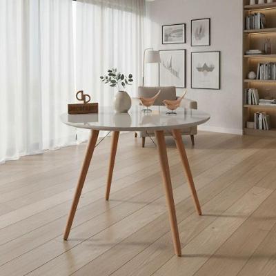 Mesa de Jantar Redonda 4 Lugares MDF Laqueado com Vidro 80CM Off White Decoraper