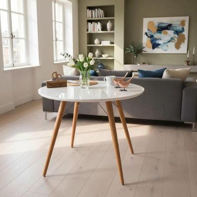 Mesa de Jantar Pés Palitos 4 Lugares Redonda MDF Laqueado com Vidro 100CM Branco