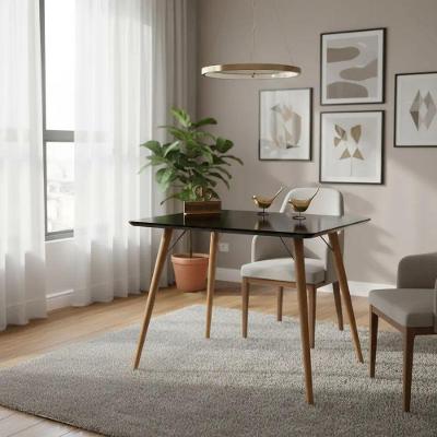 Mesa de Jantar Pés Palitos 4 Lugares Quadrada Vidro 90CM Preto Decoraper