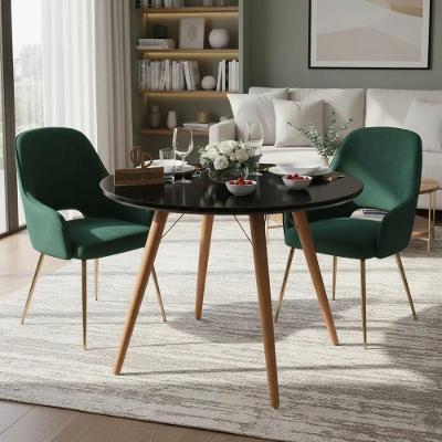 Mesa de Jantar Pés Palitos 6 Lugares Redonda MDF Laqueado 100CM Preto Decoraper