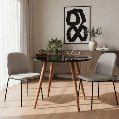 Mesa de Jantar Pés Palitos 4 Lugares Redonda MDF Laqueado 70CM Preto Decoraper
