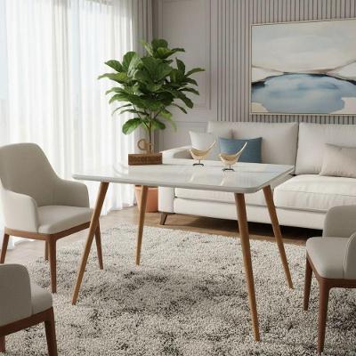 Mesa de Jantar Pés Palitos 4 Lugares Quadrada Tampo MDF Laqueado com Vidro 70CM Off White Decoraper