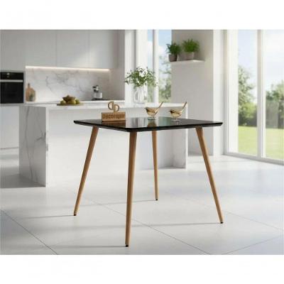 Mesa de Jantar Pés Palitos 4 Lugares Quadrada MDF Laqueado com Vidro Preto Decoraper