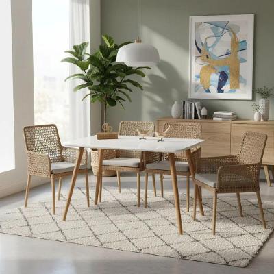 Mesa de Jantar Pés Palitos 4 Lugares Quadrada MDF Laqueado com Vidro 70CM Branco