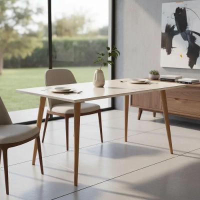 Mesa de Jantar Pés Palito 4 Lugares Retangular Laqueada com Vidro Off White Decoraper