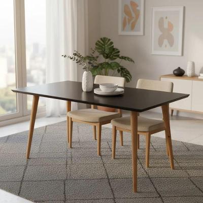 Mesa de Jantar Pés Palito 4 Lugares Retangular Laqueada com Vidro Preto Decoraper