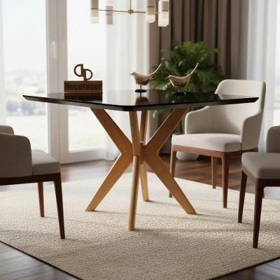 Mesa de Jantar Pandora 6 Lugares Retangular MDF Laqueado com Vidro Preto 120CM Decoraper
