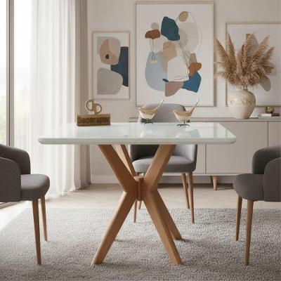 Mesa de Jantar Pandora 6 Lugares Retangular MDF Laqueado com Vidro Off White Decoraper