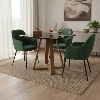 Mesa de Jantar Pandora 6 Lugares Retangular MDF Laqueado com Vidro Preto Decoraper