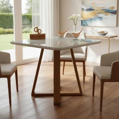 Mesa de Jantar Pandora 6 Lugares Retangular MDF Laqueado com Vidro Off White Decoraper